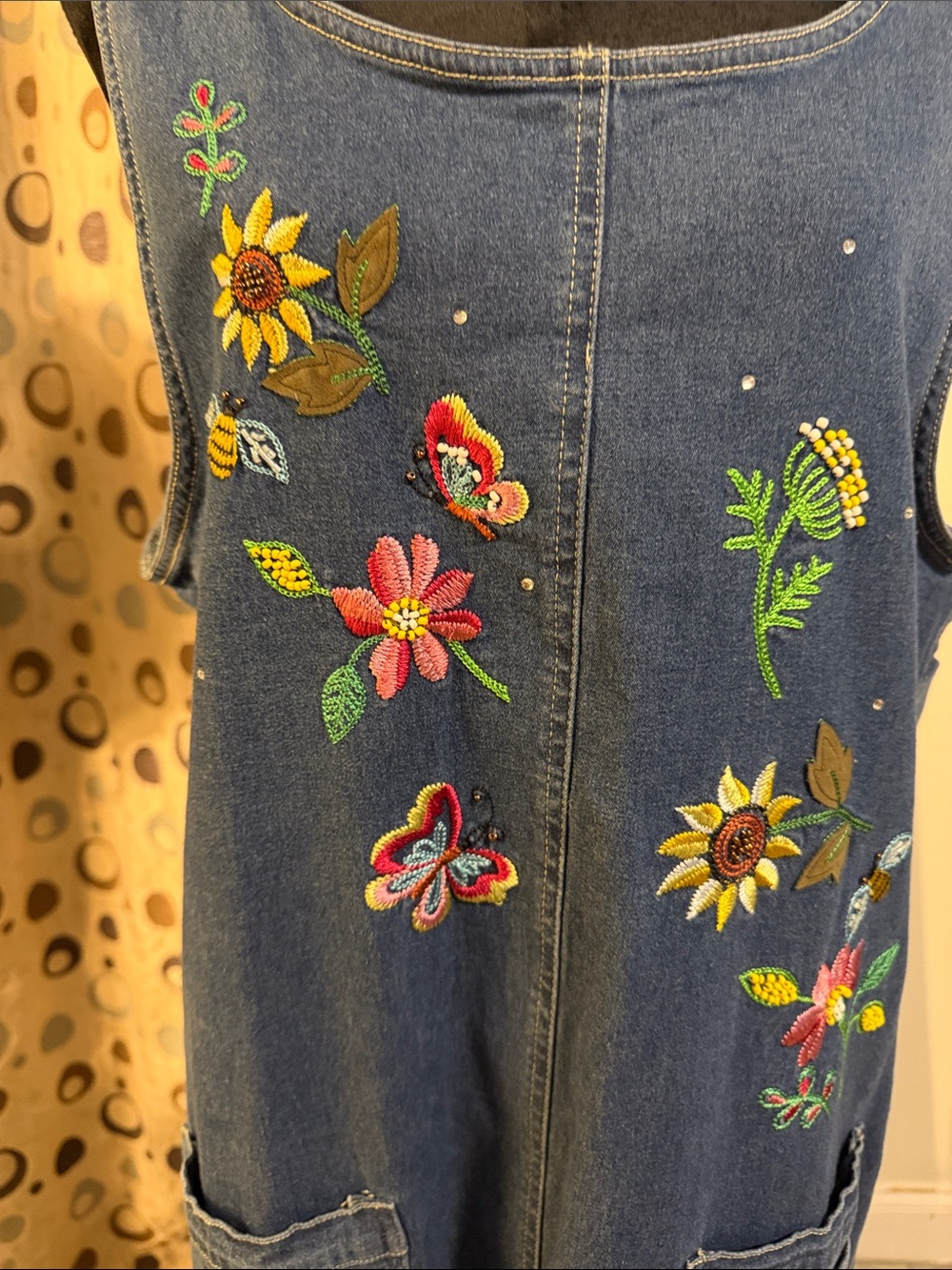 Quacker Factory Blue Denim Maxi Dress with Floral Embroidery - Picture 4 of 5